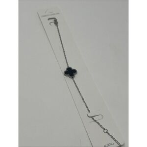 NWT ACERO Silver Four Leaf Clover Black Bracelet Stainless Steel